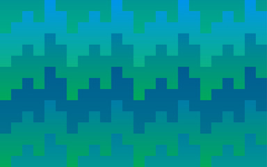 Wall Mural - Pixel pattern background of vector blue and green seamless square mosaic knit pixels in wave pattern