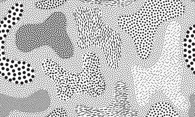 Wall Mural - Pointillism art pattern vector background of seamless abstract dots and lines pattern shapes in liquid or fluid trendy style