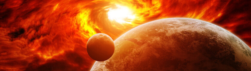 Wall Mural - exploding sun in space close to planet 3d rendering elements of this image furnished by nasa