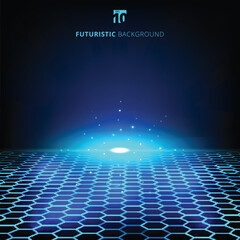 Poster - Abstract technology blue wire network futuristic wireframe data visualisation
