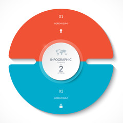 Infographic circle chart. Vector cycle diagram with 2 options. Can be used for graph, presentation, report, step options, web design.