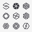 Set of vector logo design template. Black monogram. Hexagon icons
