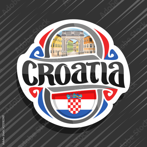 Vector logo for Croatia country, fridge magnet with croatian flag