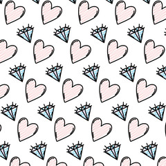 Sticker - doodle brillant diamond and heart symbol background