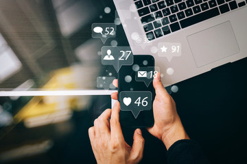Poster - cyber security internet and networking concept.Businessman hand working with VR screen padlock icon on mobile phone and digital tablet laptop computer