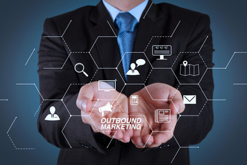 Poster -  business man with an open hand as showing something