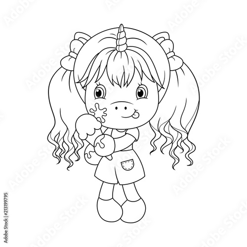 cute baby unicorn holding ice cream coloring page for girls