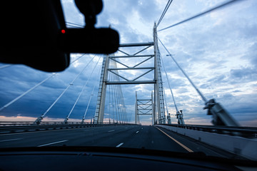 View from a car on a modern bridge