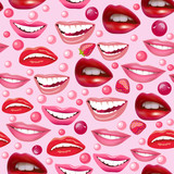 Fototapeta Pokój dzieciecy - Stock Illustration seamless background with laughing female lips