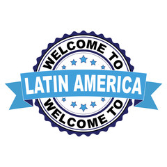 Canvas Print - Welcome to Latin America blue black rubber stamp illustration vector on white background