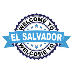 Wall Mural - Welcome to El Salvador blue black rubber stamp illustration vector on white background