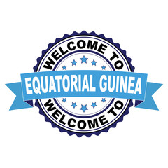 Sticker - Welcome to Equatorial guinea blue black rubber stamp illustration vector on white background