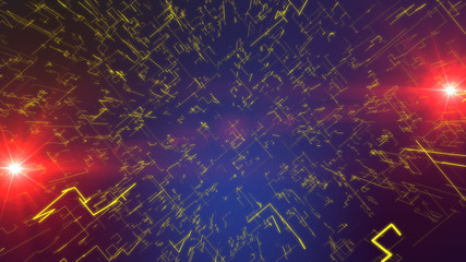Poster - Mesh of shining zigzag yellow matrix lines