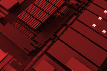 Poster - 3d render abstract background. Technology surface with a lot of details. Simple geometry shapes extruded to random height.