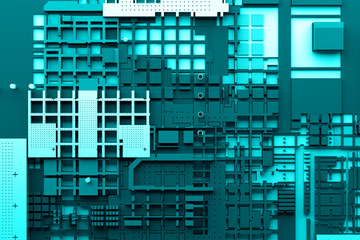 Poster - 3d render abstract background. Technology surface with a lot of details. Simple geometry shapes extruded to random height.