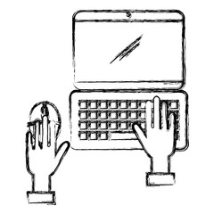 hands using laptop with mouse