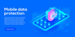 © Graf Vishenka - Mobile data security isometric vector illustration. Online payment protection system concept with smartphone and credit card. Secure bank transaction with password verification via internet.