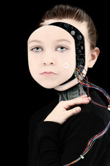 cyborg girl with open face