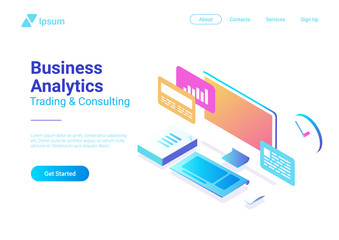 Wall Mural - Computer Isometric Flat vector. Business Finance Analytics