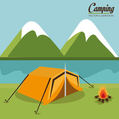 Wall Mural - camping zone with tent scene