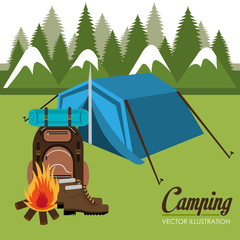 Wall Mural - camping zone with tent scene