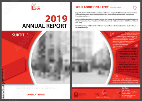 White Flyer Template with Red Graphic Decoration and Grayscale Blurred City S...