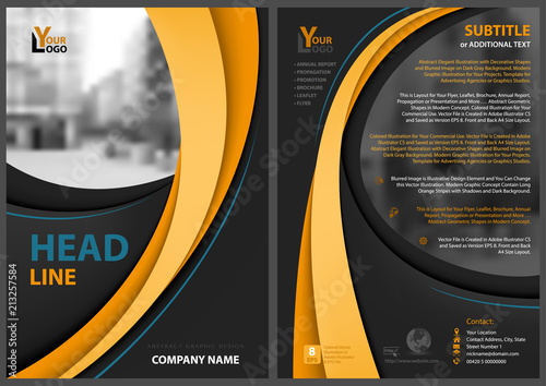 Black Flyer Template with Orange Stripes - Abstract Modern Layout with Blurre...