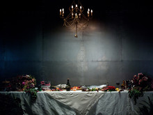 Long Table With Food And Flowers