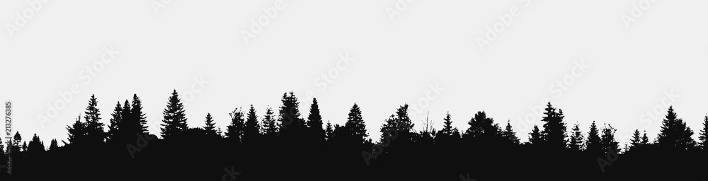 View to panorama of realistic forest silhouette.Vector nature design - obrazy, fototapety, plakaty 