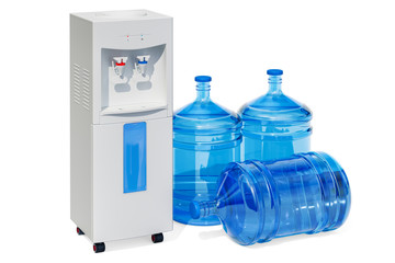 Poster - Water cooler with water dispenser bottles, 3D rendering