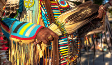 Native American Indian. Close Up Of Colorful Dressed Native Man.