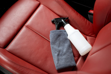 Leather seat with chemical bottle