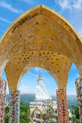 Wall Mural - Giant white buddha at Wat Pha Sorn Kaew temple