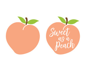 peach logo with quote “sweet as a peach” vector illustration.