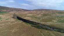 Aerial Approach Of The Historic Ribblehead Viaduct, An Old Railway Bridge In England 1 Of 2