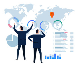 Aufkleber - Flat design concept business strategy. Analysis data and Investment. Business Financial review infographic elements. illustration.In front of the big screen