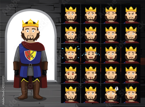 Medieval King Cartoon Emotion Faces Vector Illustration