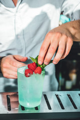 Wall Mural - Bartender making alcoholic cocktails! Cocktail bar in summer 