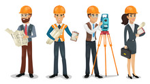 Civil Engineer, Surveyor, Architect And Construction Workers Isolated Illustration.