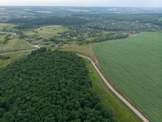 Wall Mural - Road in the field at dusk from a bird's eye view