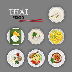 Canvas Print - Delicious Thai Food set on grey background.