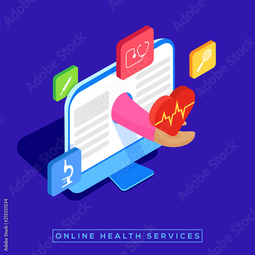 3d Isometric Design With Computer And Medical Equipment App For