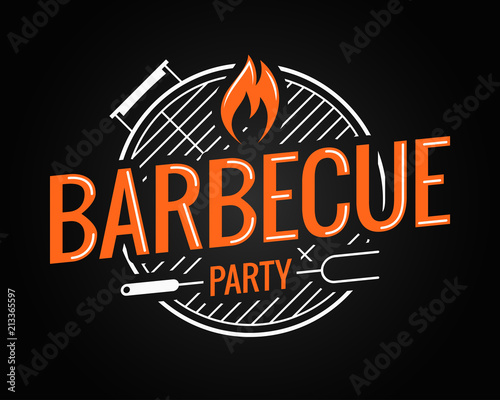 Cuadros en Lienzo Barbecue grill logo on black background