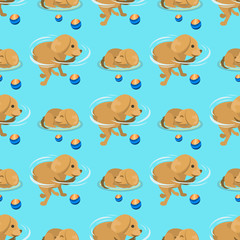 Wall Mural - Playing dog character funny purebred puppy comic happy mammal breed animal character seamless pattern background vector illustration.