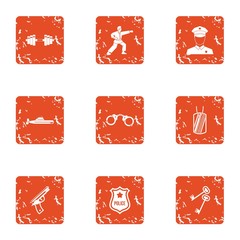 Poster - Police training icons set. Grunge set of 9 police training vector icons for web isolated on white background