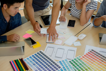 designer drawing web template layout development responsive branding concept