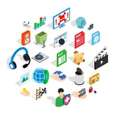 Poster - Development of advertising icons set. Isometric set of 25 development of advertising vector icons for web isolated on white background