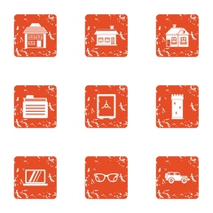 Poster - Premise icons set. Grunge set of 9 premise vector icons for web isolated on white background