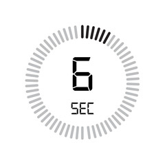 Poster - The 6 seconds icon, digital timer. clock and watch, timer, countdown symbol isolated on white background, stopwatch vector icon