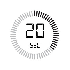 Poster - The 20 seconds icon, digital timer. clock and watch, timer, countdown symbol isolated on white background, stopwatch vector icon